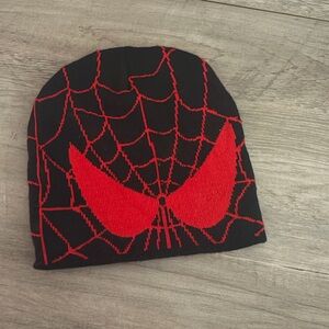 Kids Superhero Spider Web Beanie - Black and Red
